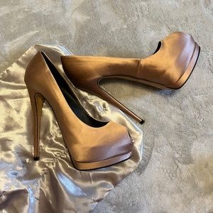GIUSEPPE ZANOTTI Sharon Blush Satin Peep Toe Stiletto 5.5 inches